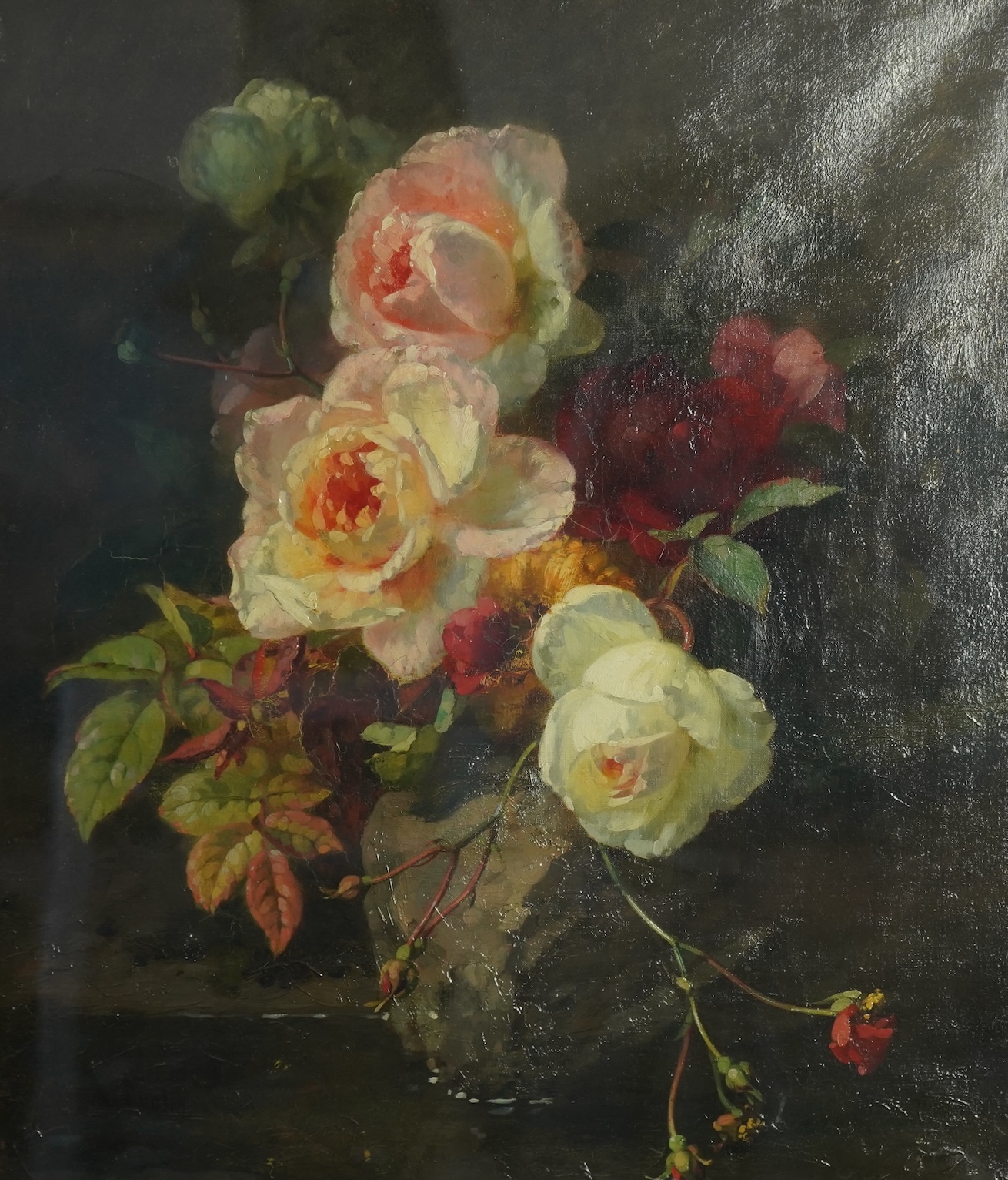 Attributed to Henri-Théodore Fantin-Latour, French (1836-1904), Still life study of flowers in a grey vase